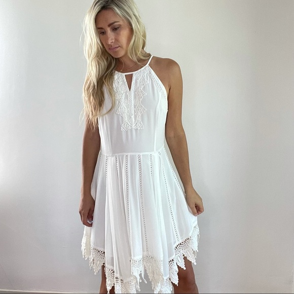 Greylin White Asymmetrical Lace Trim Dress Large - Picture 14 of 15